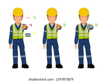 Set Of Industrial Worker Is Presenting A Card