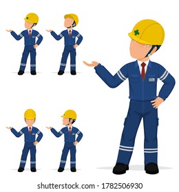 Set of industrial worker is presenting something
