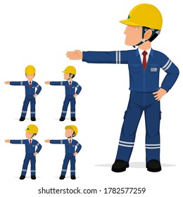 Set of industrial worker is presenting something
