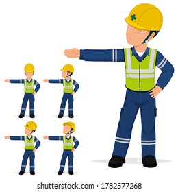 Set of industrial worker is presenting something
