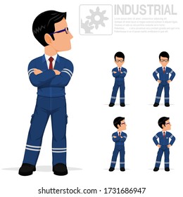 Set of industrial worker is standing on transparent background