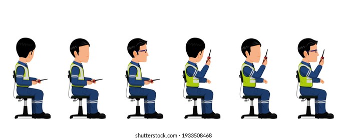 set of industrial worker is talking with the walkie-talkie