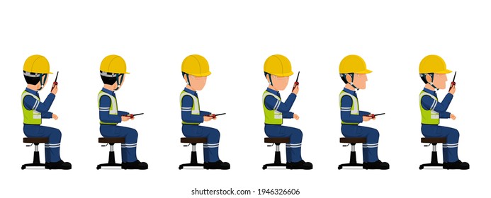 set of industrial worker is talking with the walkie-talkie