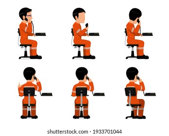 set of industrial worker is using telephone