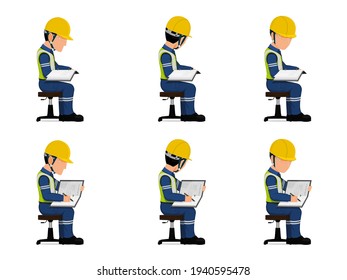 set of industrial worker is working with his document