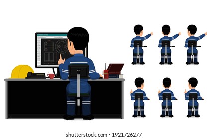 set of industrial worker is working on his desk