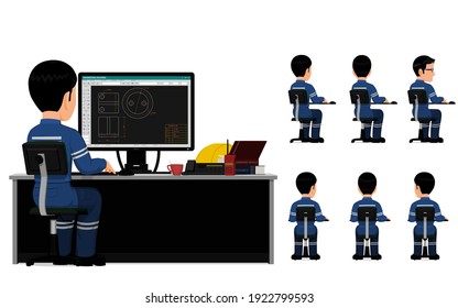 set of industrial worker is working on his desk