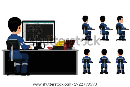 set of industrial worker is working on his desk