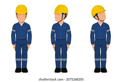 set of industrial workers in the position of sanding attention.