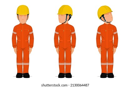 set of  industrial workers in the position of sanding attention.
