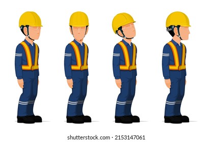 set of  industrial workers in the position of sanding attention.
