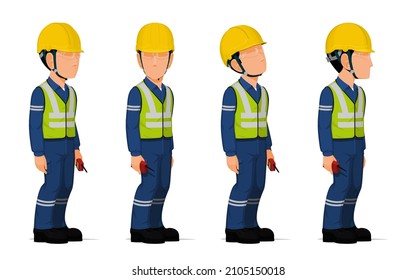 set of  industrial workers with a walkie-talkie on white background
