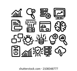 Set of Industry 4.0 related objects and elements. Hand drawn vector doodle