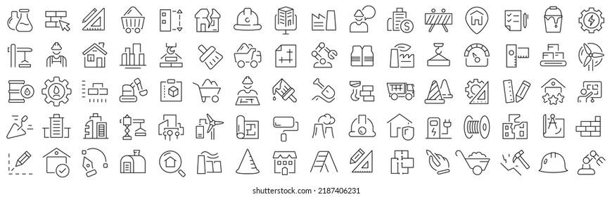 Set of industry and construction line icons. Collection of black linear icons