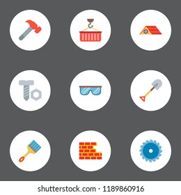 Set of industry icons flat style symbols with shovel, crane, bolt and other icons for your web mobile app logo design.