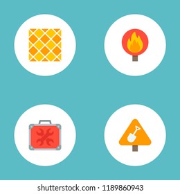 Set of industry icons flat style symbols with tile flooring, construction work sign, flame warning and other icons for your web mobile app logo design.