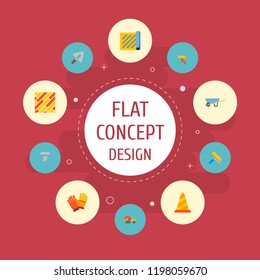 Set of industry icons flat style symbols with gutter, paintbrush, trowel and other icons for your web mobile app logo design.