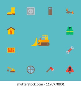 Set of industry icons flat style symbols with cleaners jacket, ax, bulldozer and other icons for your web mobile app logo design.