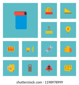 Set of industry icons flat style symbols with wallpaper, door, drilling work and other icons for your web mobile app logo design.