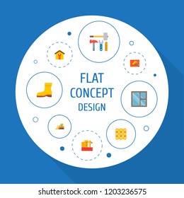 Set of industry icons flat style symbols with construction site, tile flooring, casement and other icons for your web mobile app logo design.