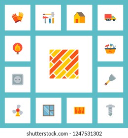Set of industry icons flat style symbols with putty knife, casement, moving truck and other icons for your web mobile app logo design.