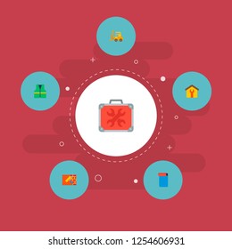 Set of industry icons flat style symbols with forklift, house construction, universal toolbox and other icons for your web mobile app logo design.