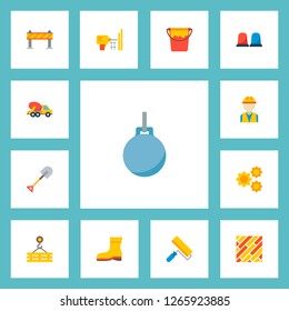 Set of industry icons flat style symbols with wrecking ball, concrete mixer, machinery and other icons for your web mobile app logo design.