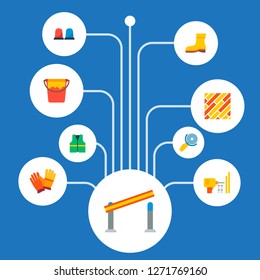 Set of industry icons flat style symbols with flooring, open barrier, cleaners jacket and other icons for your web mobile app logo design.