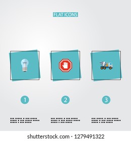Set of industry icons flat style symbols with light, hand, concrete mixer icons for your web mobile app logo design.