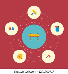 Set of industry icons flat style symbols with construction sign, wallpaper, warning barrier and other icons for your web mobile app logo design.