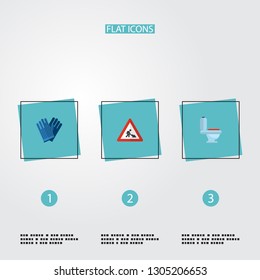 Set of industry icons flat style symbols with work gloves, toilet, workman sign and other icons for your web mobile app logo design.