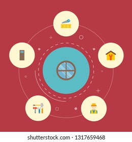 Set of industry icons flat style symbols with door, construction tools, house construction and other icons for your web mobile app logo design.