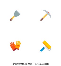 Set of industry icons flat style symbols with worker gloves, pick axe, putty knife and other icons for your web mobile app logo design.