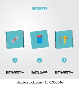 Set of industry icons flat style symbols with wallpaper, crane tower, two-sided wrench and other icons for your web mobile app logo design.