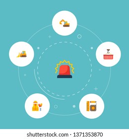 Set of industry icons flat style symbols with bulldozer, alarm, protective costume and other icons for your web mobile app logo design.