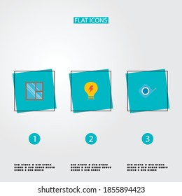 Set of industry icons flat style symbols with tape measure, casement, electricity and other icons for your web mobile app logo design.