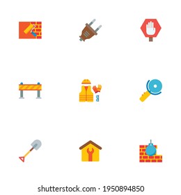Set of industry icons flat style symbols with house construction, warning barrier, stop sign and other icons for your web mobile app logo design.