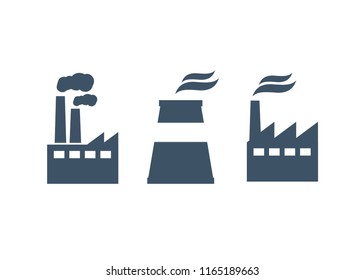 Set of industry manufactory building icons. Plant and factory, power and smoke, oil and energy