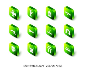 Fijar tubería metálica de la industria, Botella grande con agua limpia, Fugas rotas y válvula, filtro de agua e icono de vidrio. Vector