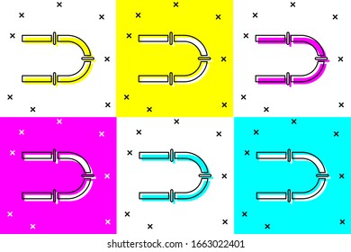 Ajuste el icono de tubería metálica de la industria aislado en el fondo de color. Ilustración vectorial