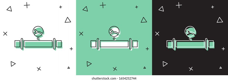 Set Industry metallic pipe and manometer icon isolated on white and green, black background.  Vector Illustration