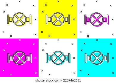 Set Industry metallic pipe and valve icon isolated on color background.  Vector