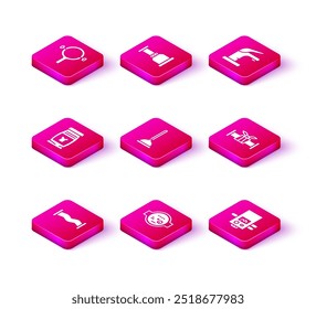 Set Industry metallic pipe, Water meter, Laundry detergent, Rubber plunger, Gas boiler, tap and Pipe adapter icon. Vector