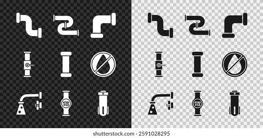 Set Industry metallic pipe, Water tap, meter, filter, and valve and  icon. Vector