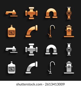Set Industry metallic pipe, Water meter, Fire hydrant, tap, Big bottle with clean water,  and  icon. Vector