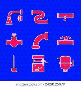 Set Industry metallic pipe, Well, Electric boiler for heating water, and valve, Mop, Broken with leaking and Water tap icon. Vector