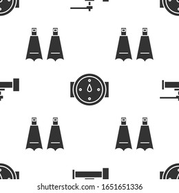 Set Industry metallic pipes and valve, Wind rose and Rubber flippers for swimming on seamless pattern. Vector