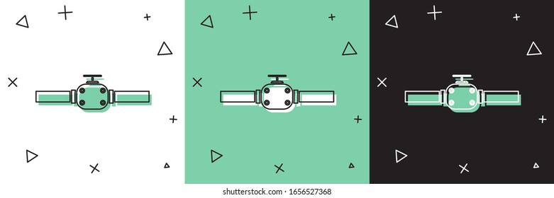 Set Industry metallic pipes and valve icon isolated on white and green, black background.  Vector Illustration