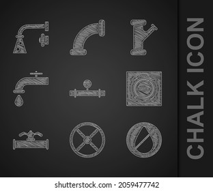 Fijar el tubo y el manómetro de la industria, la válvula, la gota de agua prohibida, la tapa de alcantarillado de la boca de inspección, el grifo, el metálico y el icono. Vector