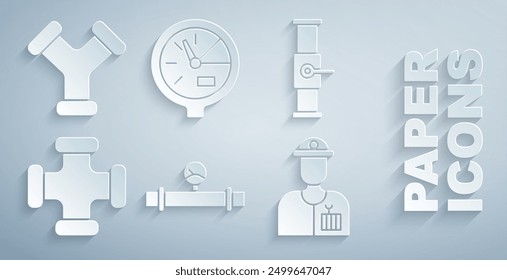 Set Industry pipe and manometer, valve, metallic, Plumber, Water and  icon. Vector